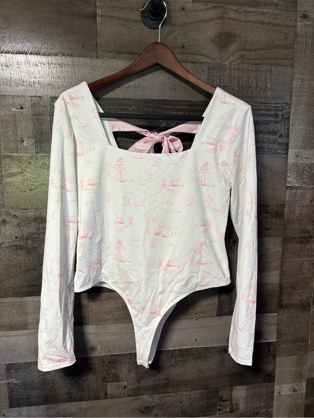 Yummi by Francesca's Toil Pink and White Bow-Accent Lined Bodysuit XL